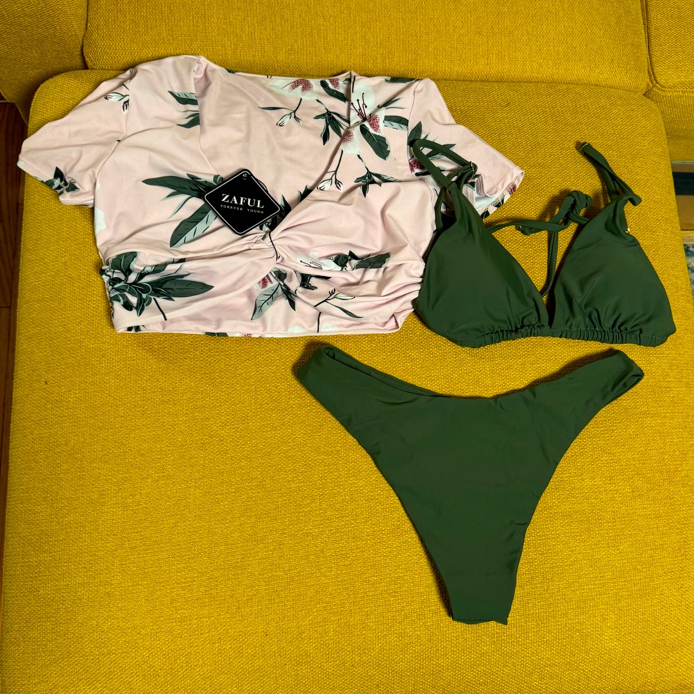 Olive Green Bathing Suit Set w/ Top (NEVER WORN)